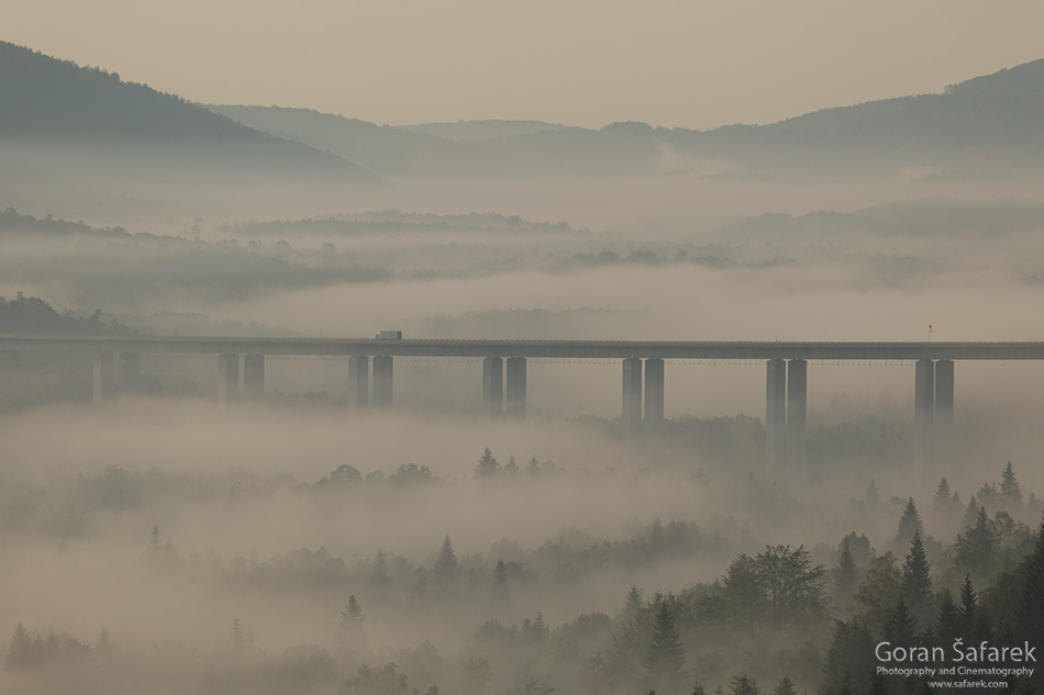 croatia,highway,mist,morning,gorski kotar,sunrise,