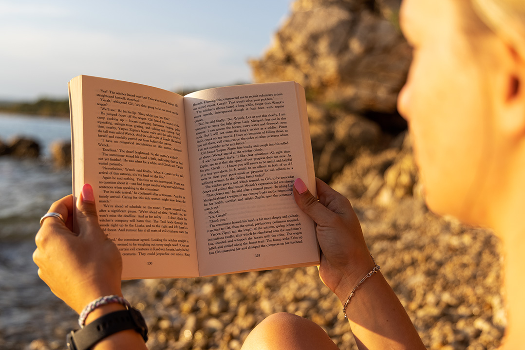 krk, croatia, adriatic, beach, reading, book